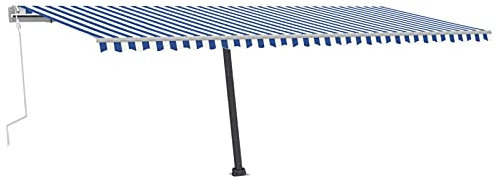Homgoday Standmarkise Einziehbar Handbetrieben Sonnenmarkise mit Handkurbel Balkonmarkise Versenkbaren Markise Sonnenschutz Winkel und Höhe Einstellbar 600x300 cm Blau/Weiß