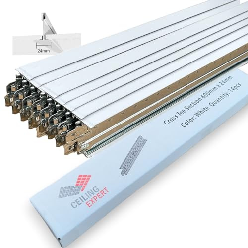 Suspended Ceiling Grid Component, White Cross Tee Section 600mm x 24mm T24 T600 Pack of 14pcs