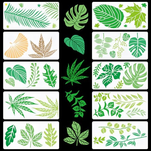 GORGECRAFT 10 pz 30x15 cm Stencil Foglie d'Acero Grandi Foglie Tropicali Monstera Tartaruga Modello Palma Eucalipto Agrifoglio Fogliame Botanico Stencil per Dipingere su Legno Pareti Mobili Tela