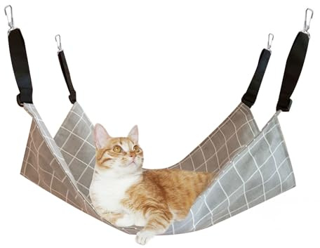 Helweet Katzenhängematte, Haustierkäfig-Hängematte, Haustier Hängematte, Katzenschaukel, mit Verstellbaren Trägern, Geeignet für Haustiere mit Einem Gewicht Von Nicht Mehr Als 9 kg (57 x 47cm)