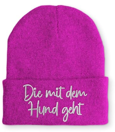 tshirtladen Beanie Die mit dem Hund geht Strickmütze Wintermütze mit Spruch Bestickt Gassi Mütze lustige Aufmerksamkeit Unisex Damen Herren OneSize Mütze Beanie für Hundeliebhaber