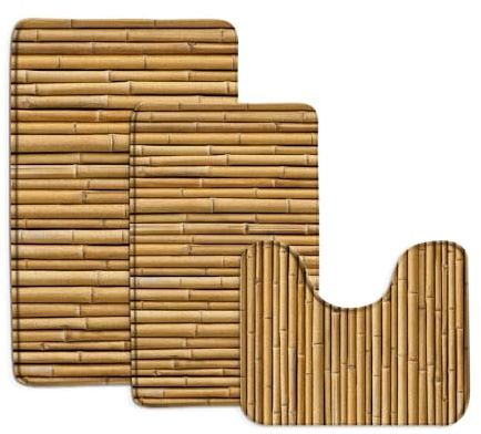 HYKHYK 3 Pieces Bath Rugs Bamboo Japanese Asian Plant Nature Beige Brown,Microfiber Memory Foam 18x30 Inch +16x24Inch and U-Shaped Mat