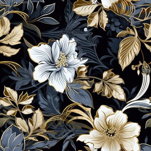 REDAMANCY Golden Black Vintage Camellia Flower Luxury Peel and Stick Wallpaper Vintage Wall Paper Stick on Contact Paper Easy Peel Off for nightstand Drawer Renter Friendly 17.7x236
