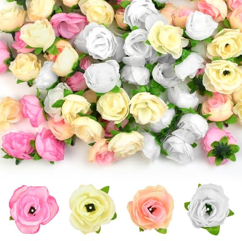 KLYNGTSK 100 Stück Künstliche Blumenköpfe Kunstblumen Blütenköpfe Rosen Köpfe Rosen Kunstblumen Gefälschte RosenKöpfe Kunstrose Künstliche Rosen Deko für Hochzeit DIY Party Deko, 4 Farben