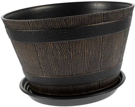 CIMAXIC Kreativer Retro Blumentopf Pflanzenbehälter Holzoptik Eimer Schale Deko Für Innenraum Dunkelgrau