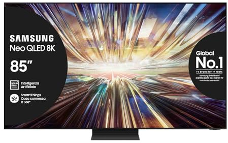 Samsung TV QE85QN800DTXZT Neo QLED 8K Mini LED, Smart TV 85 Processore NQ8 AI Gen2, Infinity One, DVBT-2, Q-Symphony & Dolby Atmos, Integrato con Alexa, Graphite Black