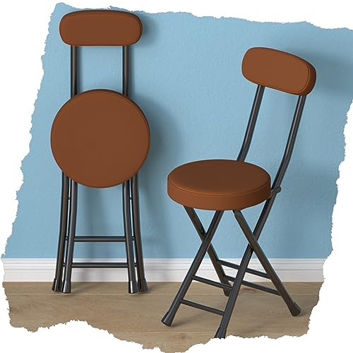 Generisch Schemel Barhocker Klapphocker aus PU-Leder klappbarer Barstuhl mit gepolsterter Rückenlehne und Sitzfläche Küchenhocker Höhe 45 cm für Esszimmer Pub und Bistro (Farbe: Schwarz Größe: