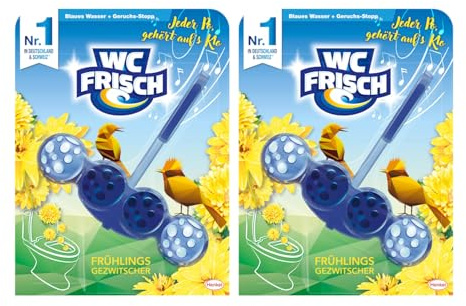 WC Frisch Kraft Blauspüler Frühlingsgezwitscher Limited Edition, WC Reiniger mit innovativer Geruchs-Stopp-Formel, Duftsteine für extra Frische und eine sichtbare Reinigung, 2x50g