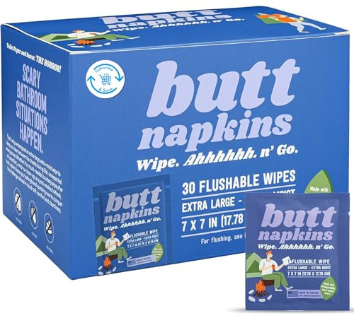 Po-Servietten – Spülbare Tücher auf Wasserbasis, einzeln verpackt, für Unterwegs & Reisen, Laufen, Camping, Festivals. geruchlos und hypoallergen, Erwachsenengröße (Camping, 30 Stück (1 Stück)