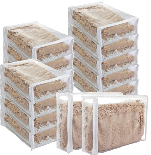 LOLYSIC 20 bolsas de almacenamiento de vinilo transparente con cremallera, bolsas de almacenamiento de plástico para ropa, suéteres, bolsas organizadoras con cremallera para edredón, sábanas