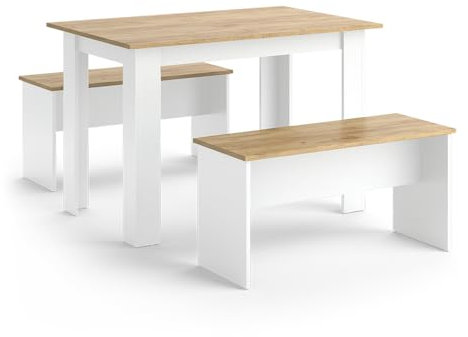 Vicco Eckbankgruppe Sentio, Weiß/Goldkraft Eiche, 112 x 73.6 cm mit 2 Bänken