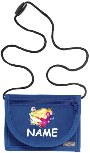 Kiwistar - Brustbeutel blau - Fußball - 13 x 10 cm Geldbeutel zum umhängen - Geldbörse für Jungen & Mädchen mit Namen individuell personalisiert