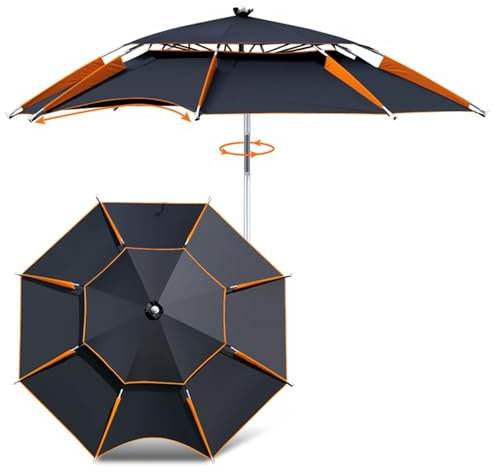 Grand Parasol De Pêche Parapluie Camping, Cadre De Parapluie Ventilé À Double Couche, Étanche, UV50+, Parasol De Plage Pliable En Plein Air, Coupe-vent, pour Balcon Jardin Terrasse Cour Aire De Jeux