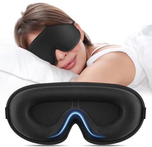 Blackout Sleep Mask for Women Men Zero Eye Pressure Eye Mask, Lycra Fabric 3D Ergonomic Design Eye Movement and Eyelash Friendly, Ultra Comfortable Blindfold for Sleeping Black