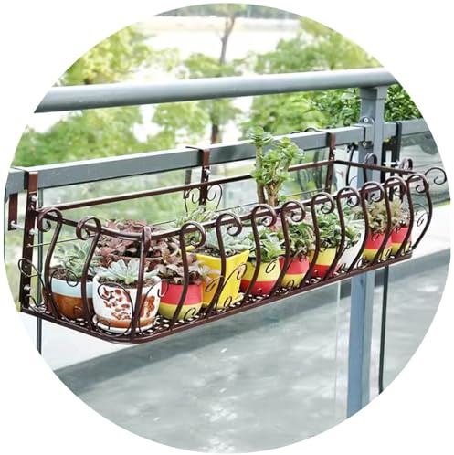 PEBFHSQW Fioriera Sospesa in Ferro Battuto - Portafiori da Balcone per Ringhiera, Recinzione, Davanzale, Casa, Giardino, Bar E Ufficio Scaffali Porta Piante(Brown,28 * 80 * 20cm)