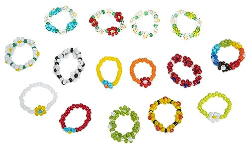 VALICLUD 15stücke Blumenperlenringe Fingerringe Ästhetische Ringe Schmuck Für Frauen Partys Familienfeiern Hochzeiten Besondere Anlässe