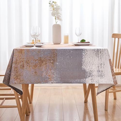 Arwllzz Tischdecke Modern Abwaschbare Braun 140x240 cm Tischdecken Leinen Landhausstil Tischtuch Gemälde Tisch Deko Mitteldecke Tischdekoration für Wohnzimmer, Esszimmer, Garten
