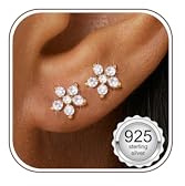 Adramata Boucle d'Oreille Argent 925 Femme Fille Petites Boucles d'Oreilles en Zircon Cubique Hypoallergénique Piercing Oreille Helix Piercings Tragus Boucle d'Oreille Femme Argent/Or