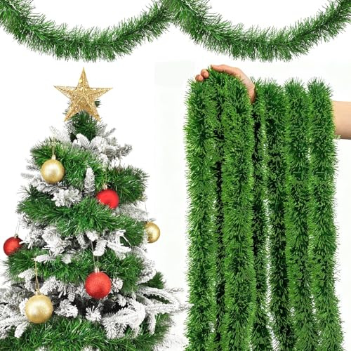 ROLLWAY Weihnachtsgirlande 10m Grün, Kunst Tannengirlande Künstlich wie echt Dünn Tannengrün Tanne Girlande Weihnachten Kunstgirlande Weihnachtsbaum Girlande Weihnachtsdeko für Treppengeländer Balkon