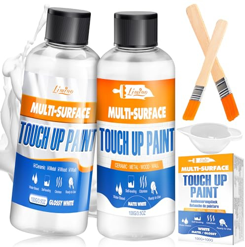 White Touch Up Paint - 200g Upgraded Matte and Gloss Multi Surface Touch Up Paint Pen for Repairing Scratches, Chips, Cracks on Tubs, Tiles, Enamel, Wood - Tile Paint for Walls, Doors, Furniture