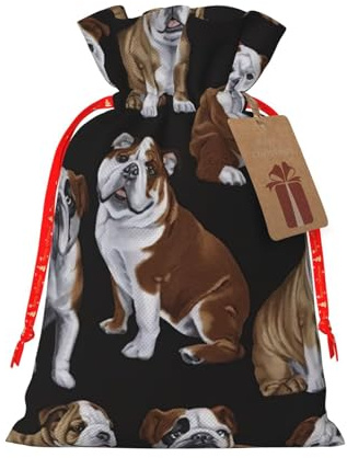 Bolsas de regalo con cordón de Navidad con estampado de bulldogs ingleses, saco festivo de Navidad, fiesta de cumpleaños, embalaje de regalo