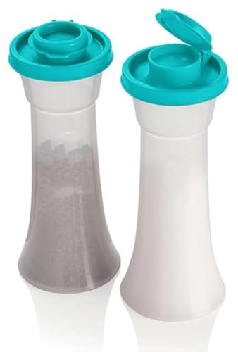2 plastic salt and pepper bottles with lids, moisture-proof salt and pepper containers,salt shaker， camping, family dining, Christmas kitchen gifts(Light Green)