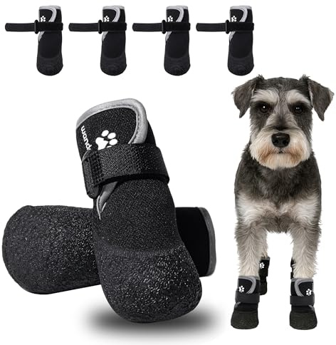 Wanderpfote Hundeschuhe 4er Set wasserdicht – Pfotenschutz Outdoor mit Rutschfester Sohle, weichem Fleece & Reflexstreifen – Ideal für Winter, Schnee, Spaziergänge & sicheres Laufen (Schwarz, 4)