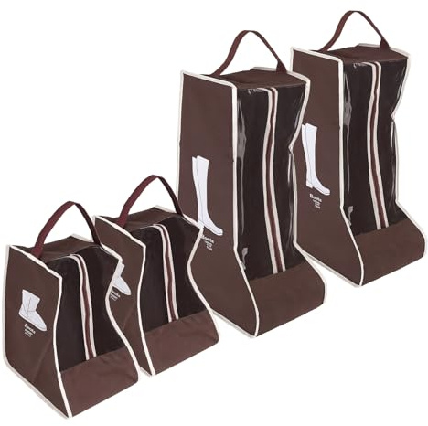 4pz Borsa Porta Stivali, Marroni Alte e Basse Borse Protettive per Stivali con Manici e Finestra Trasparente Antipolvere Impermeabili Borsa da Viaggio per Riporre gli Viaggio Casa