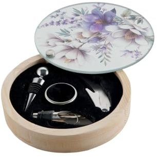 Generico Set Vino Tondo Design Fiori Lilla 16x3 cm BOMBONIERA