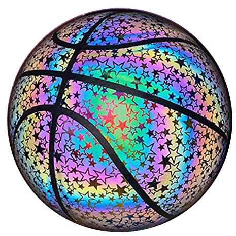 Balón de baloncesto para adultos, reflectante, resistente al desgaste, fresco, luminoso, con buena elasticidad y sensación cómoda en la mano, incluye bomba de aire, bolsa de pelota