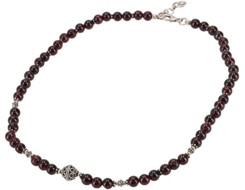 GURU SHOP indiskt granat pärlhalsband med fina pärlor av silver, röd, 0 x 0 cm