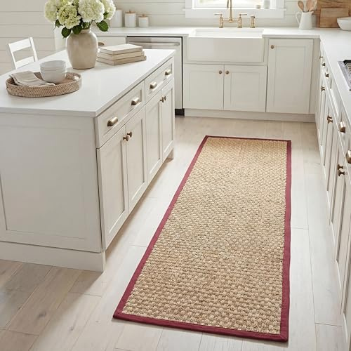 Safavieh Alfombra De Fibra Natural Sala de Estar, Comedor, Dormitorio - Natural Fiber Collection, Pelo Corto, Rojo Borgoña, 76 x 183 cm