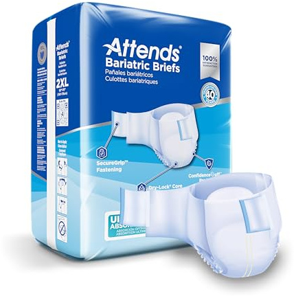 Attends Bariatric Incontinence Disposable Briefs, XX-Large, 63-70 Waist with Tab Closures, Ultimate Absorbency, Dry-Lock Containment Core and ConfidenceCuff Leakage Protection, 2XL 48ct Case
