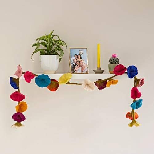 Paper High Handcrafted Felt Flower Garland | 160cm Long with 20 Flowers | Hand Felted Hanging Decoration | Garden Garlands and Bunting Alternative | Mantelpiece Display (Multicoloured)