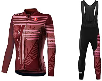 UGLY FROG Damen Radtrikot Set Fahrrad Trikot Langarm + Radhose mit Sitzpolster Fahrradbekleidung MTB Sportanzug Fleecefutter