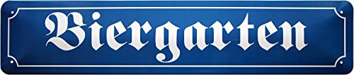 WOGEKA ART Retro Blechschild - Biergarten Bier - witziger Spruch als Geschenk-Idee zum Geburtstag Weihnachten zur Dekoration 46x10 cm Vintage-Design Straßenschild aus Metall STR62