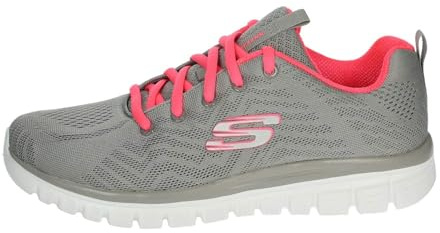 Skechers Damen Graceful Get Connected Sneakers, Gray Mesh Coral Trim, 38.5 EU