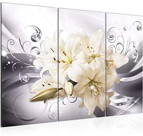 Runa Art Wandbilder Blumen Lilien Bild XXL Wohnzimmer Schlafzimmer Grau Beige Abstrakt 120 x 80 cm 3 Teilig 020131c