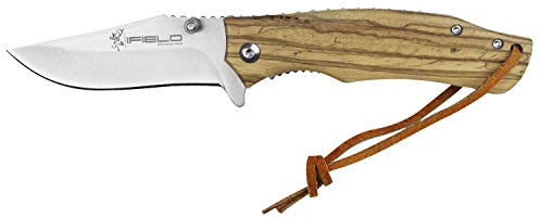 iFIELD EL29040 Coltello da caccia pieghevole Bushcraft Sopravvivenza Escursionismo Campeggio, lama in acciaio inox con manico in legno Zebra, Made in Albacete (Spagna)