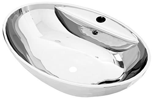 vidaXL Lavabo avec Trop-Plein Lave-Mains Vasque à Poser Vasque à Monter Salle de Bain Intérieur Salle d'Eau Cabine de Toilette Maison 58,5x39x21 cm Céramique
