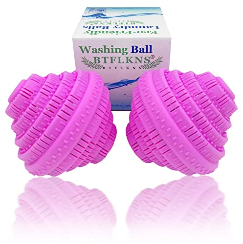 BTFLKNS® 2Pcs Premium Washing Balls, Eco-Friendly Laundry Balls, Super Soft Shell Doesn't Hurt Clothes, Advanced Ceramic Balls, 2000 Washing Cycle Laundry Balls, All Natural Detergent(2Pack,Pink)