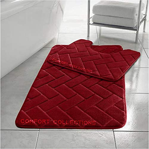 Comfort Collections Badematten-Set aus Memory-Schaum, WC-Vorleger, Badezimmerteppich, weich, saugfähig, rutschfest, rot, Badematte (50 x 80 cm) und WC-Vorleger (50 x 40 cm) ca