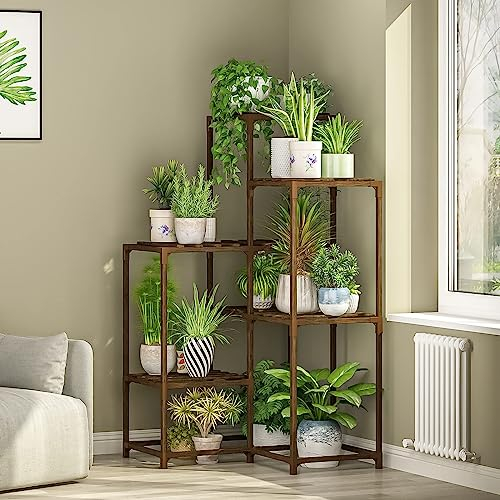 Bamworld Plant Stands Indoor Outdoor Corner Shelf Plant Holder for Living 4-Tier Corner Stands Plant Rack Indoor Multiple Plants Patio Balcony Garden
