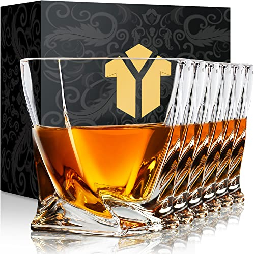 KITNATS - Juego de 6 vasos de whisky antiguos, 10 onzas, juego de 6, caja de regalo, artículos de bar para Bourbon, whisky, whisky, bebidas de cóctel para hombres y mujeres