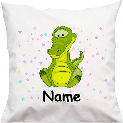 ShirtInStyle Kopfkissen, Krokodil mit Wunschname, Text, Wunschtext, Kinder Kinderzimmer Deko, Dekokissen mit Füllung, Motiv, Logo, Name, Größe 40x40cm