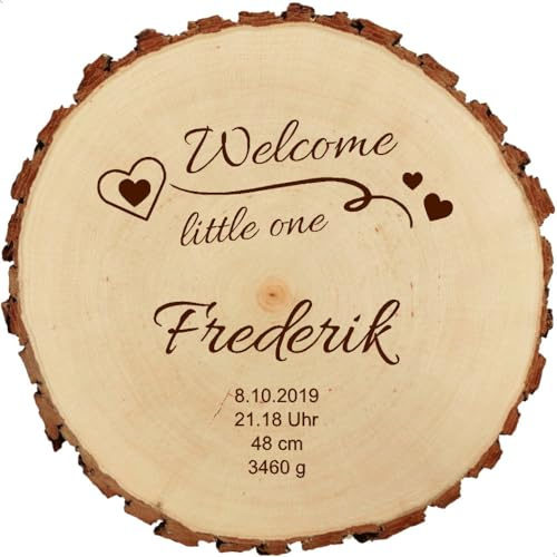Baumscheibe 18cm mit Gravur, Geburtsteller personalisierte Holz-Scheibe Taufgeschenke Geschenke zur Geburt Taufe, MotivGE3