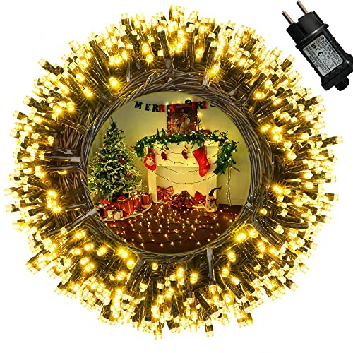 Moxled Lichterkette Weihnachtsbaum - 35M 350 LED Warmweiß Lichterkette Außen Strom mit Timer Speicherfunktion, Grünes Kabel, Wasserdicht 12 Modi Weihnachtsbeleuchtung für Garten Weihnachtsdeko