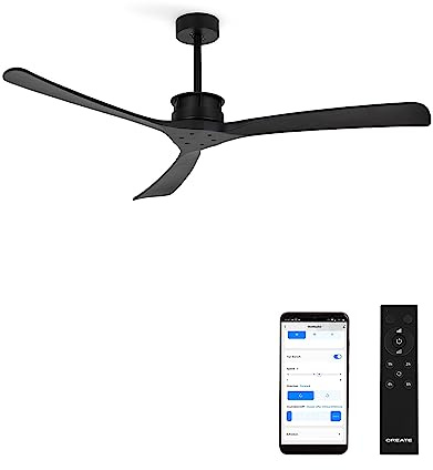 CREATE / WINDLARGE/Deckenventilator Schwarz mit WLAN und Fernbedienung/XL, 40W, Leise, Ø152 cm, 6 Geschwindigkeiten, Timer, DC-Motor, 6 Geschwindigkeiten, Sommer-Winterbetrieb