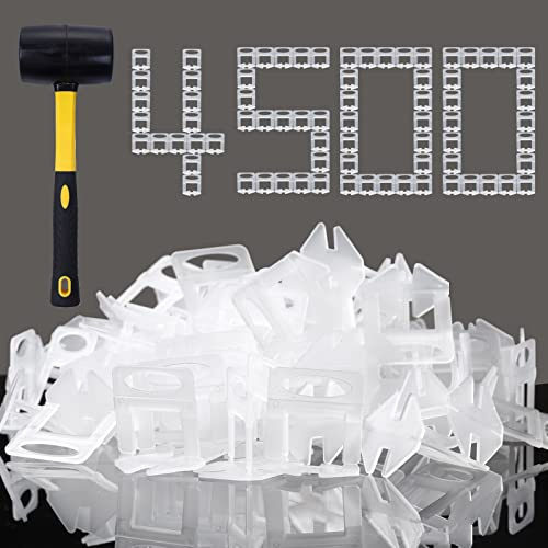 Tile Leveling System Clips 1/8 4500 Piece Tile Spacers Clips and 16 oz Rubber Mallet Hammer .Tile Tools Set for Professional Ceramic and Stone Installation
