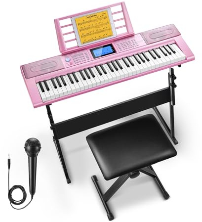 Donner DEK-610S 61 Key Electronic Piano Pink Set (including piano stand, stool, microphone) EU